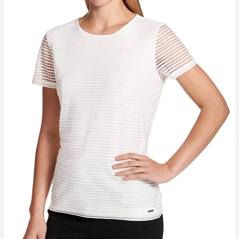 Calvin Klein Ribbed Overlay Short Sleeve Blouse EUC sz M